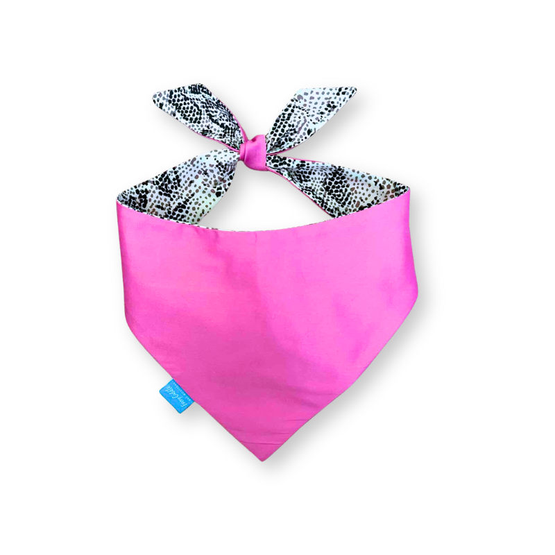Pink/snake double-sided dog bandana