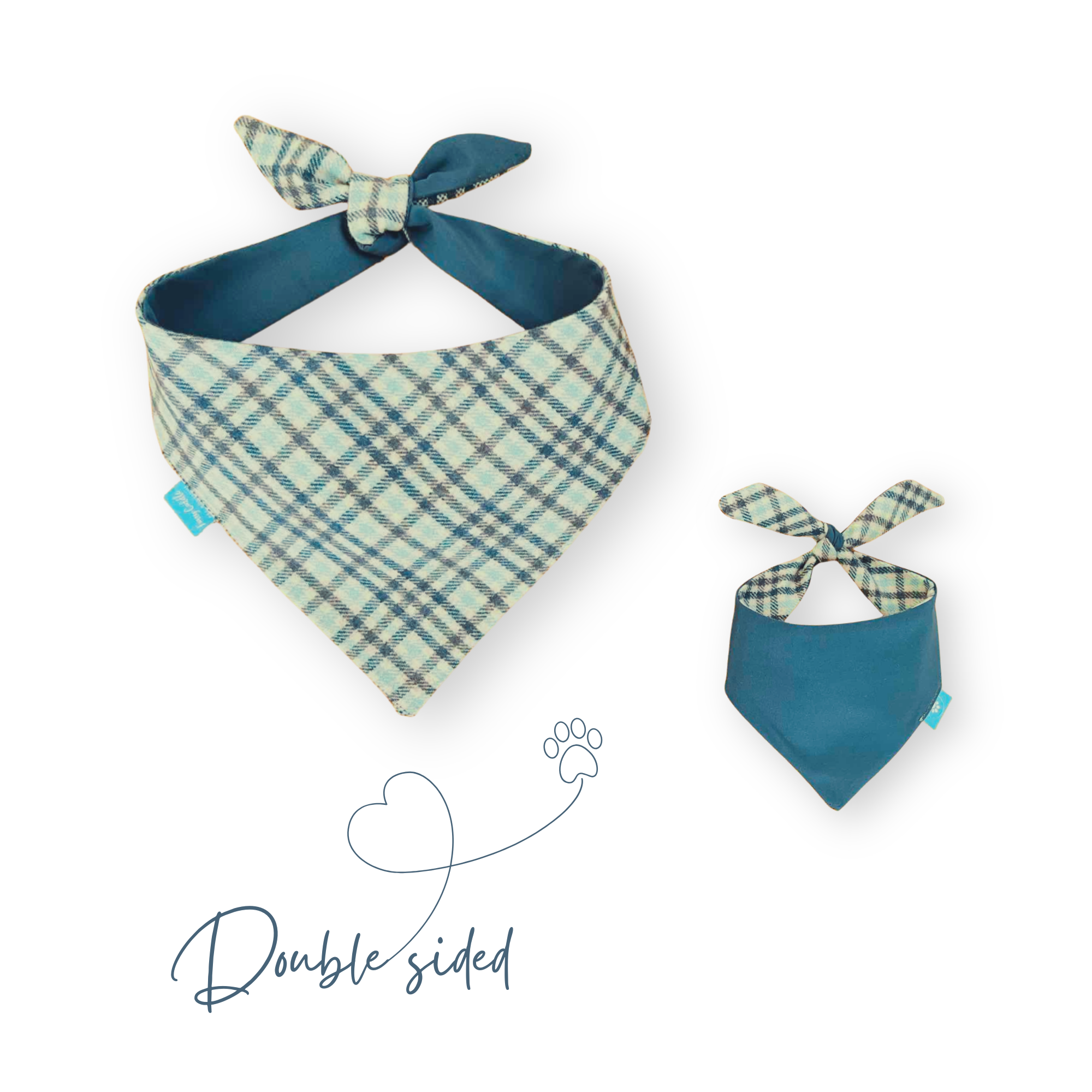 Класически тартан/синя кашмирена двулицева бандана за куче