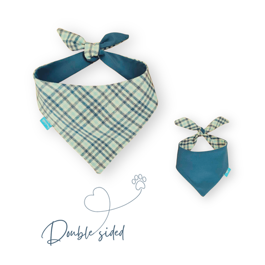 Класически тартан/синя кашмирена двулицева бандана за куче