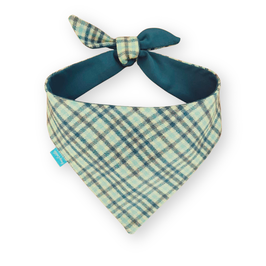 Класически тартан/синя кашмирена двулицева бандана за куче