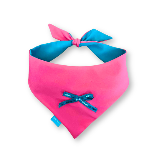 Pink/turquoise double-sided dog bandana