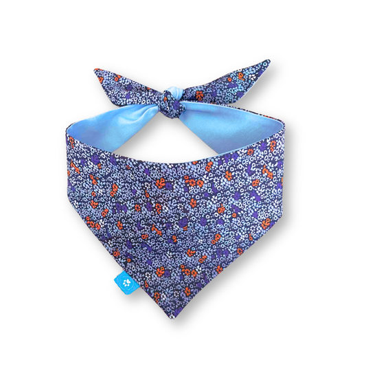 Blue/flowers double-sided dog bandana