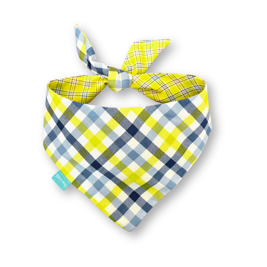 Yellow checkered double-sided dog bandana