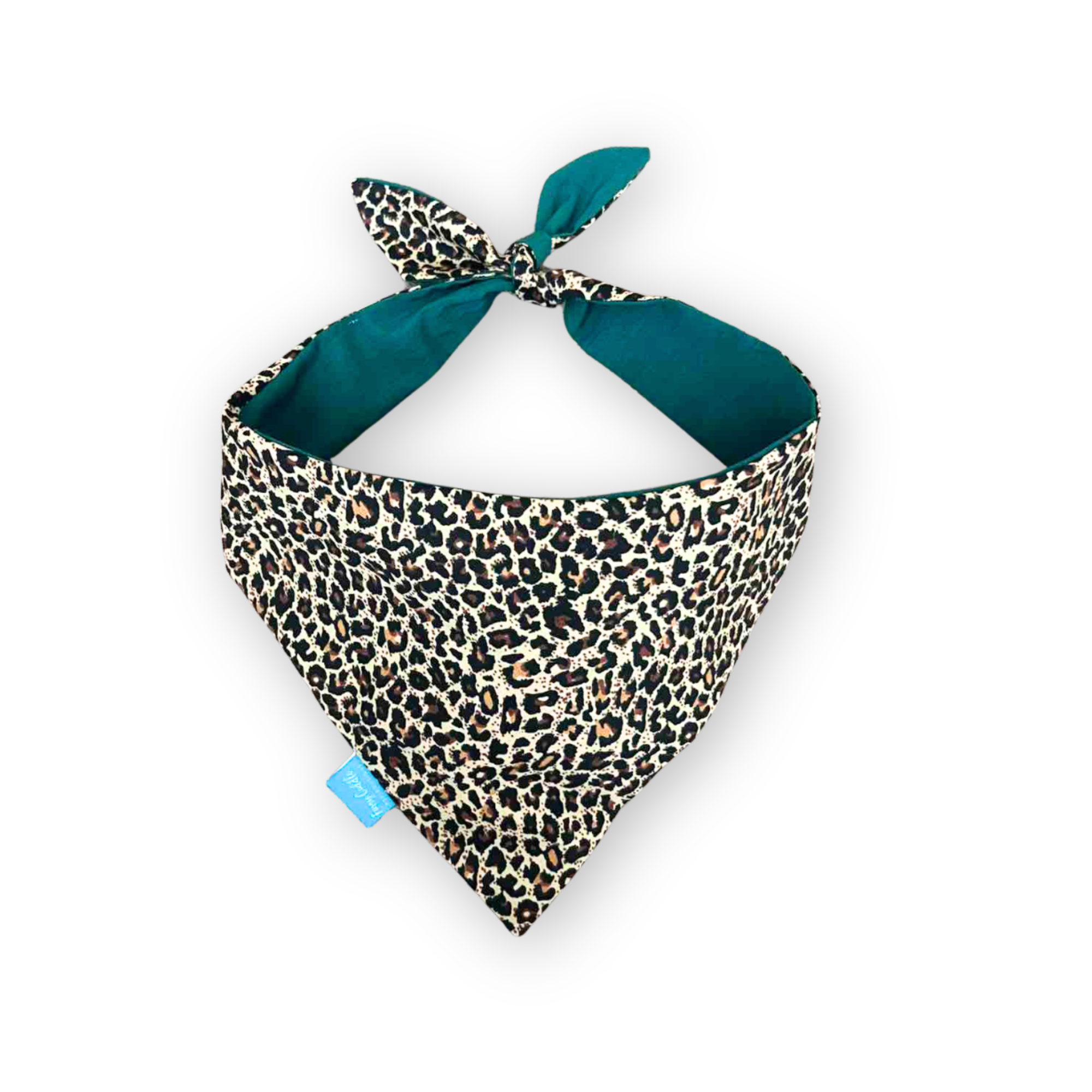 Леопардов принт/зелена двулицева бандана за куче