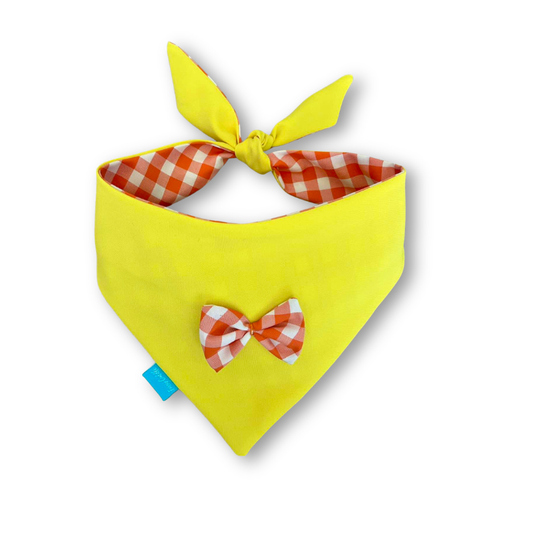Yellow/red checkered double-sided dog bandana