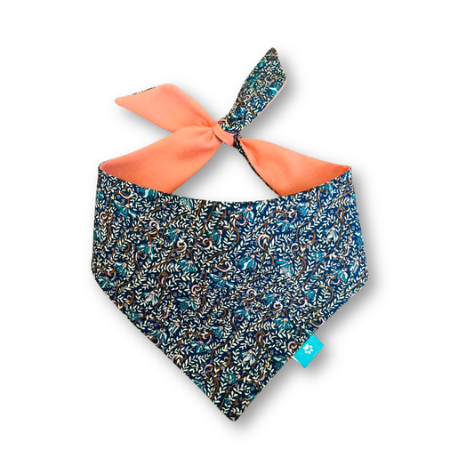 Orange/blue leaves double-sided dog bandana