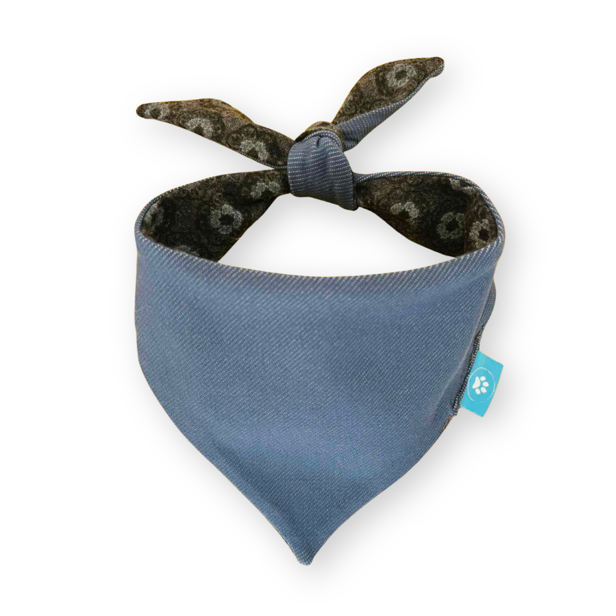 Цветя/синя двулицева кашмирена бандана за куче