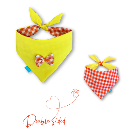 Yellow/red checkered double-sided dog bandana