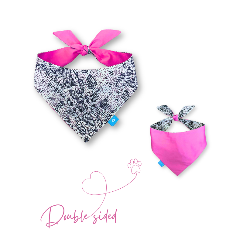 Pink/snake double-sided dog bandana