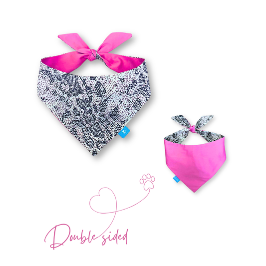 Pink/snake double-sided dog bandana