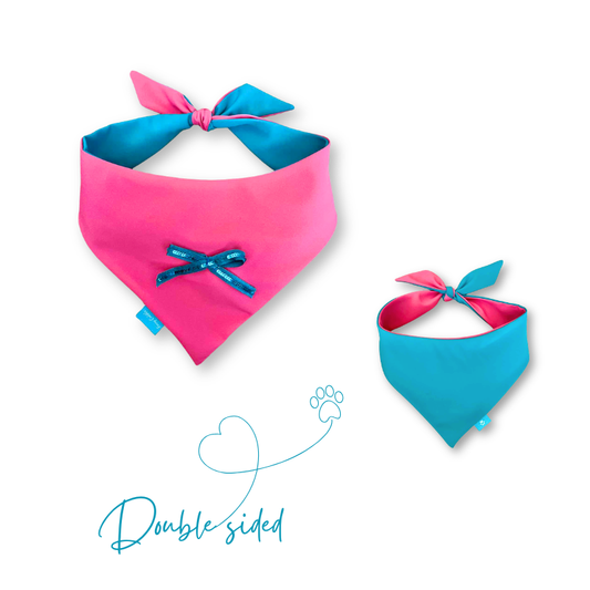 Pink/turquoise double-sided dog bandana