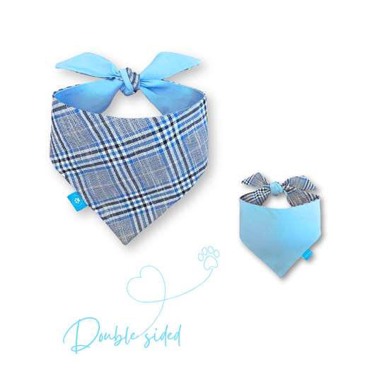 Tartan/blue double-sided dog bandana