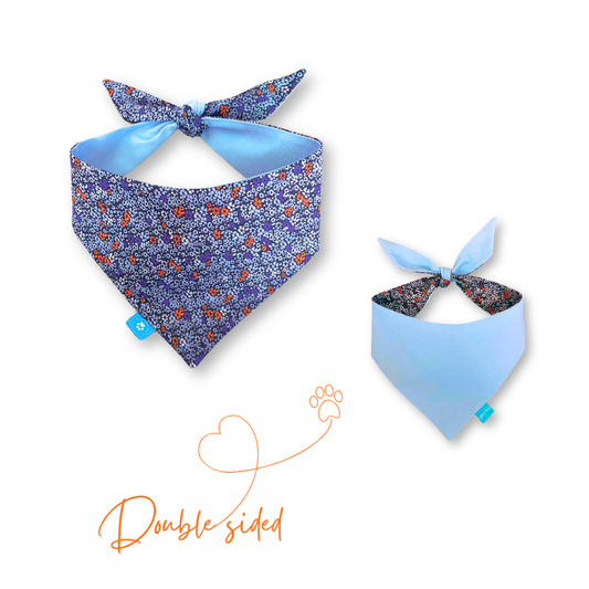 Blue/flowers double-sided dog bandana