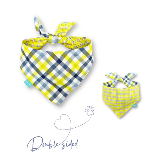Yellow checkered double-sided dog bandana