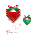 Load image into Gallery viewer, Red square pattern/green silky double-sided dog bandana
