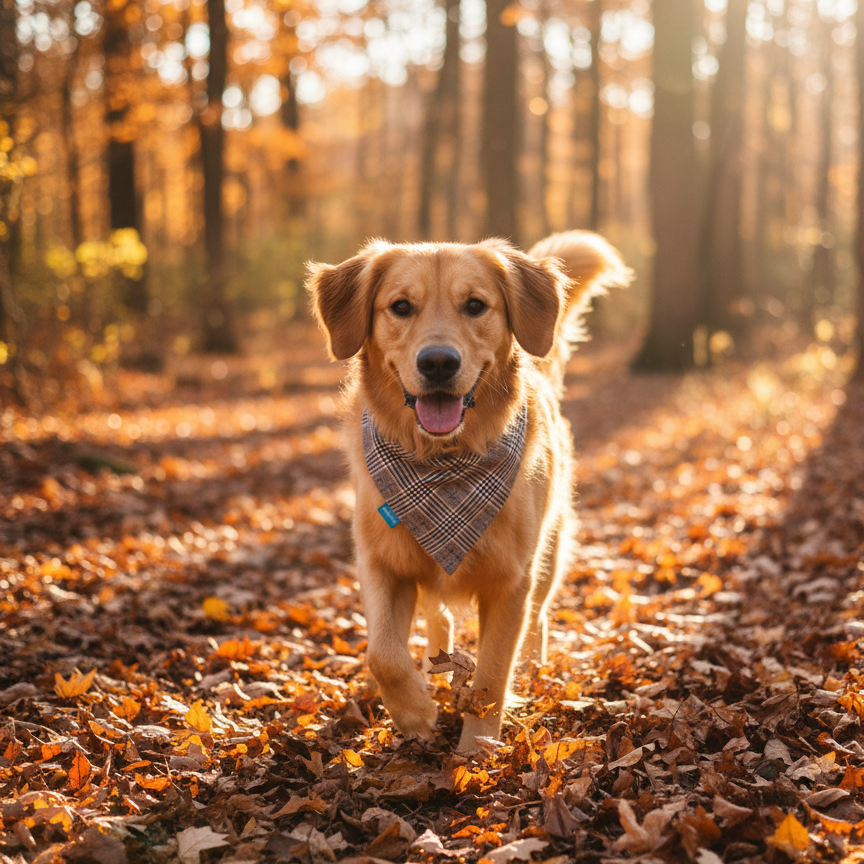 a dog running with Furry Cudle bandana