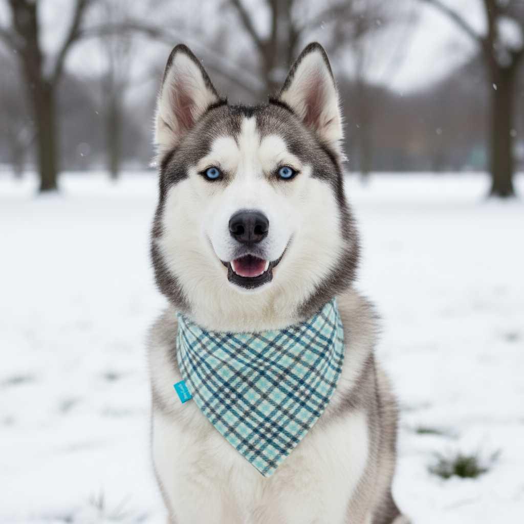 Класически тартан/синя кашмирена двулицева бандана за куче