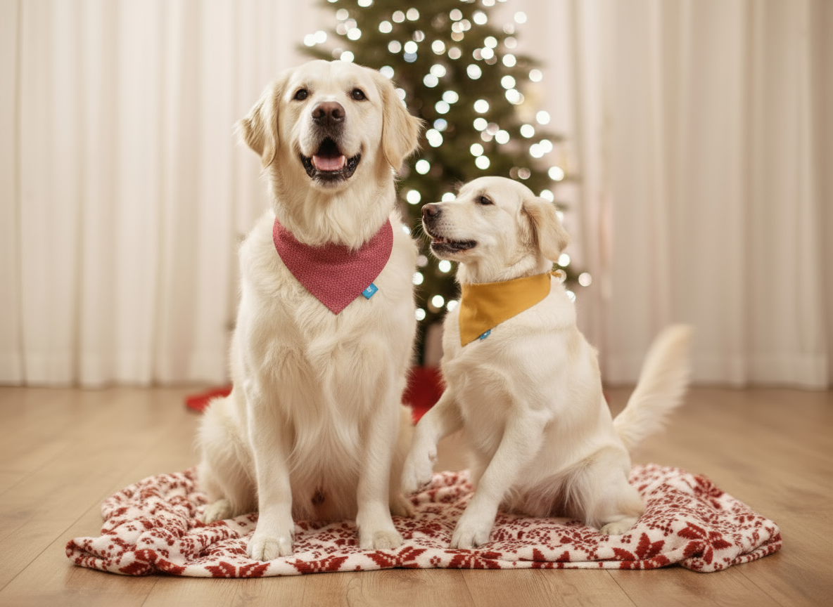 Червена шарка/горчица двулицева бандана за куче